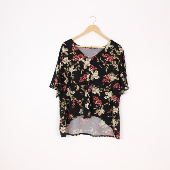 *Lily Morgan Black Floral Button Up Blouse, Size 1X - Picture 1 of 5